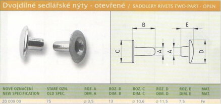 Dvoudílný nýt sedlářský otevřený (75) 3,5x13 mm Pozink 