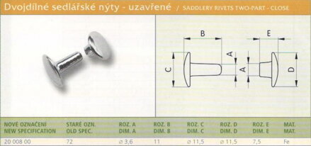 Dvoudílný nýt sedlářský uzavřený (72) 3,5x11 mm Khaki 