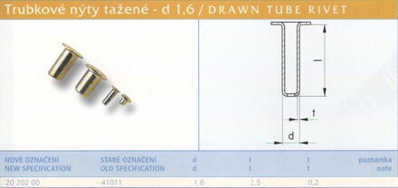 Tažený nýt kuželový 1,6x2,5 mm Lesklý