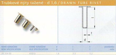 Tažený nýt kuželový 1,6x3,5 mm Lesklý