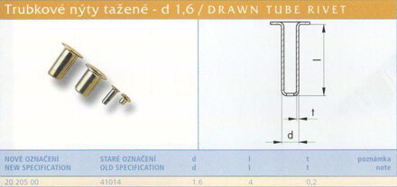 Tažený nýt kuželový 1,6x4 mm Lesklý