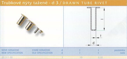 Tažený nýt kuželový 3x10 mm Lesklý