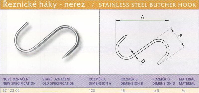 Řeznický hák nerez 120x5 (1 hrot) Lesklý)