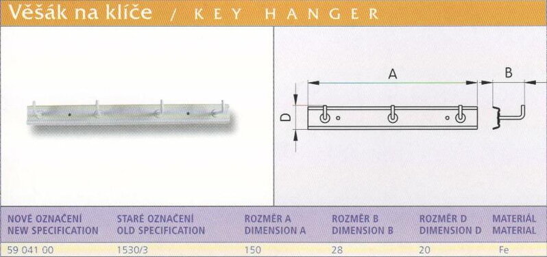Věšák na klíče (1530/3) Opti lak bílý (RAL 9003)