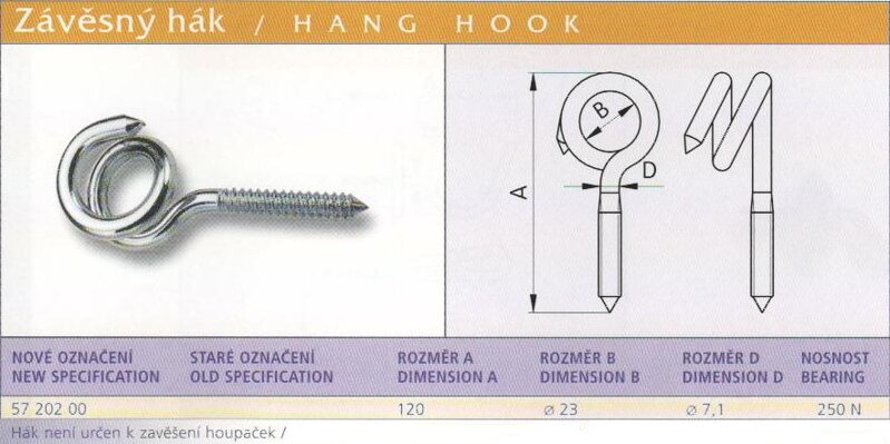 Závěsný hák (1858/120) 120 Lesklý