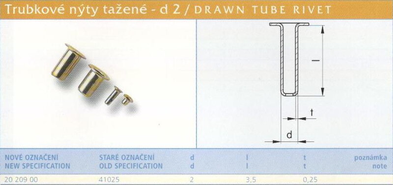 Tažený nýt kuželový 2x2 mm Lesklý