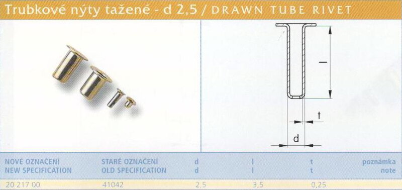 Tažený nýt kuželový 2,5x3,5 mm Lesklý
