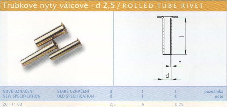 Trubkový nýt 2,5x8 mm Lesklý
